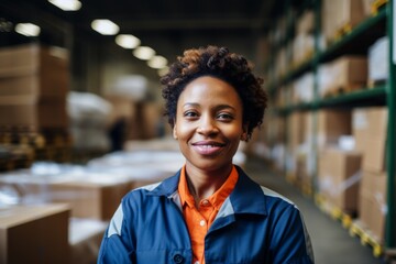 Portrait of a smiling African American female warehouse worker
