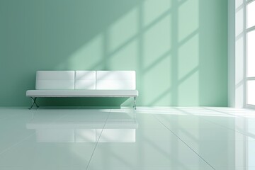 Serene minimalist interior with white sofa and green wall