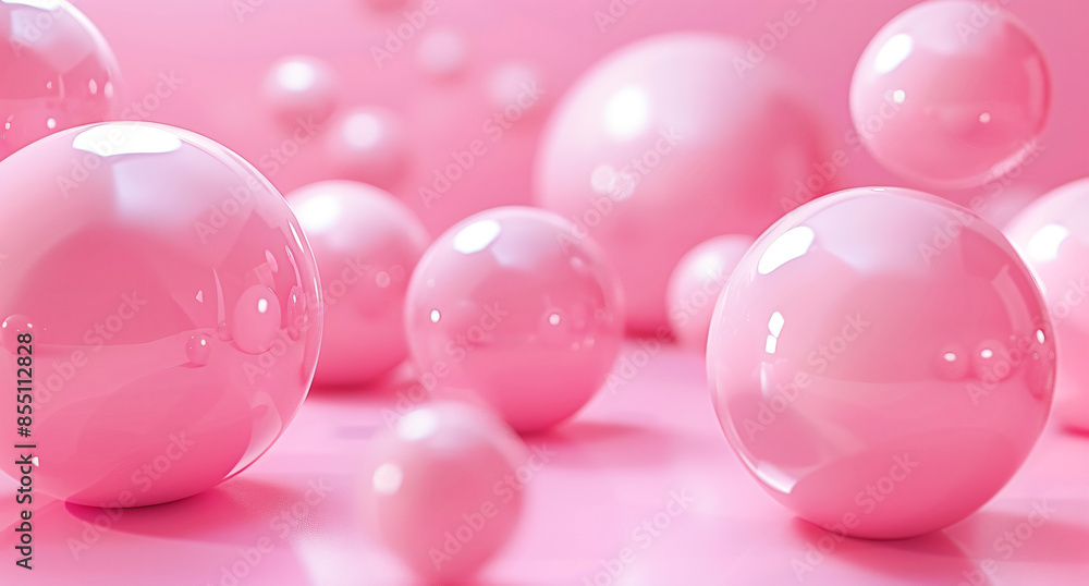 Poster abstract background with pink spheres, minimalistic 3d rendering of abstract shapes in pastel colors