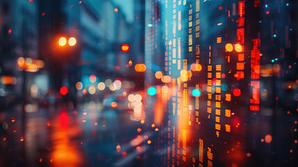 Fototapeta premium Stock market charts glowing on blurred background. Financial graph diagram for stock market analysis, investment, and trading. Economic growth concept for business, finance, crypto currency