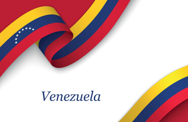 Ribbon with fllag of Venezuela on white background