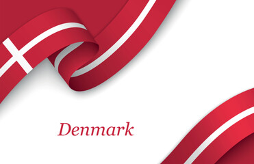 Obraz premium Ribbon with fllag of Denmark on white background