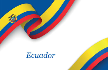 Ribbon with fllag of Ecuador on white background