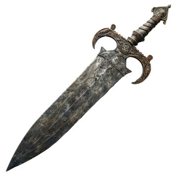 Old sword medieval weapon isolated on transparent background