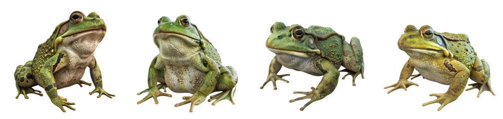 Obraz premium Bullfrog clipart featuring a realistic 3D illustration of an amphibian in a natural pose, isolated on a transparent background. Perfect for digital projects needing lifelike animal elements.