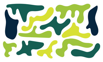 Liquid abstract organic blob shapes set. Wavy elements bubbles and drops in trendy y2k style on white background in eps 10.