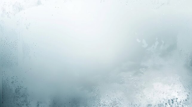 Abstract view of a frosty window pane with condensation droplets, featuring a cool, muted color palette.