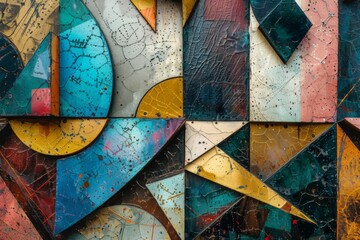 Naklejka premium Metallic and geometric shapes painting texture