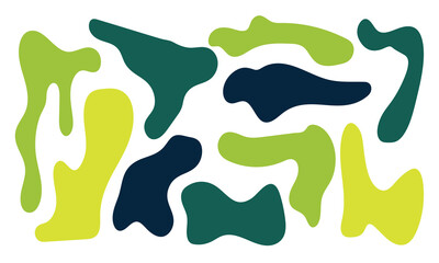 Liquid abstract organic blob shapes set. Wavy elements bubbles and drops in trendy y2k style on white background in eps 10.