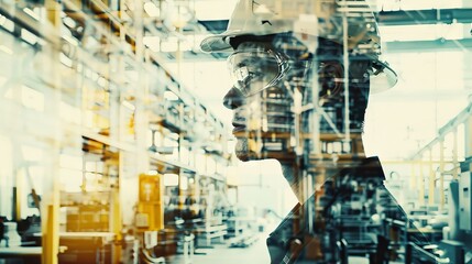 Portrait of a male worker in a hard hat standing in a modern factory.