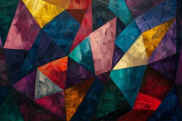 Colorful geometric abstract painting with vibrant geometric shape