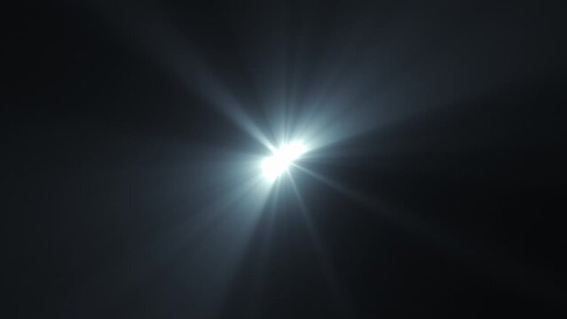 Volume Light from the Center of Frame in the Dark. Light in the End of Tunnel Concept. Light Comes On and Goes Off. Blue Rays Moving Shining on Black Background 3d Animation 4k UHD 3840x2160.
