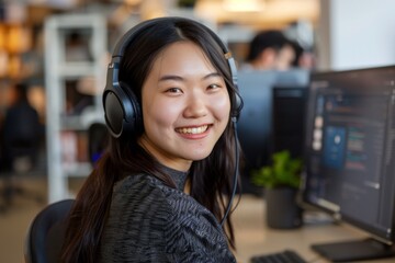 Portrait of a smiling young Asian female IT support technician