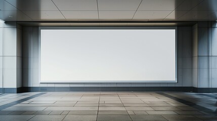 Empty White Billboard at Indoor Walkway: Perfect for Indoor Advertising, Promotional Displays, and Marketing Campaigns