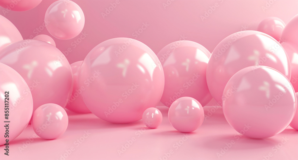 Poster abstract background with pink spheres, minimalistic 3d rendering of abstract shapes in pastel colors