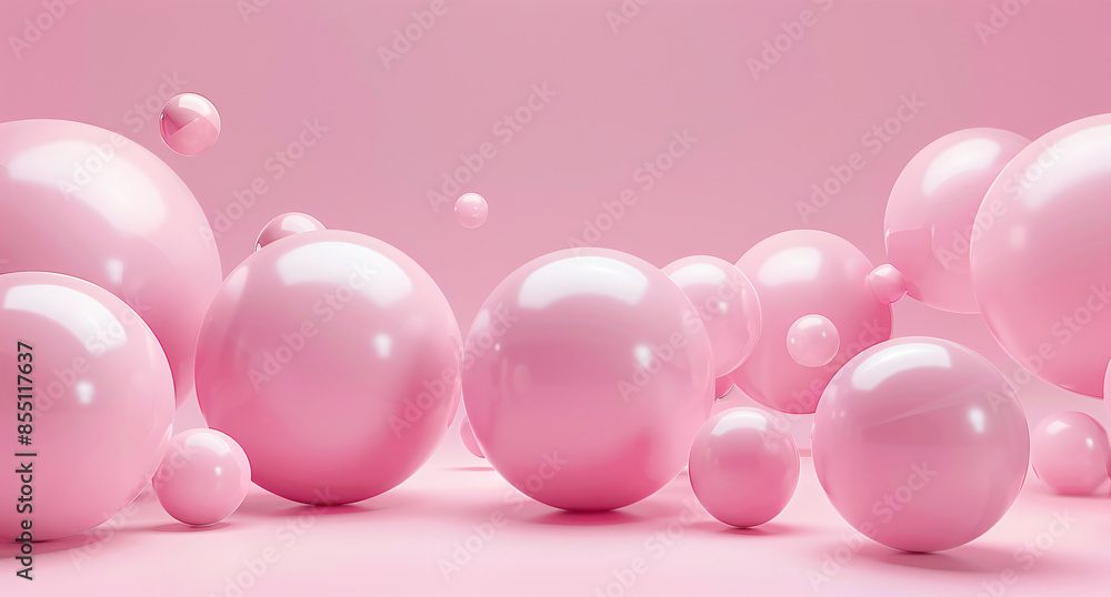 Poster abstract background with pink spheres, minimalistic 3d rendering of abstract shapes in pastel colors