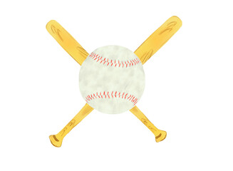 Hand-drawn watercolor illustration of a basketball bat and ball set isolated on a white background.