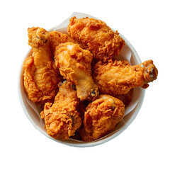 Fried chicken in paper bucket isolated on transparent background, clipping path
