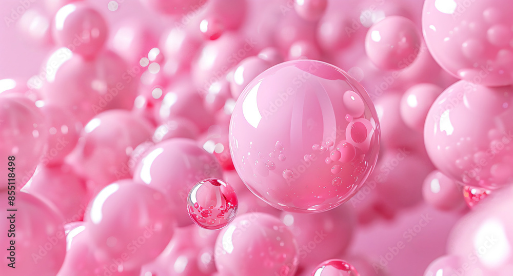 Poster abstract background with pink spheres, minimalistic 3d rendering of abstract shapes in pastel colors