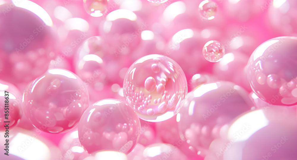 Poster abstract background with pink spheres, minimalistic 3d rendering of abstract shapes in pastel colors