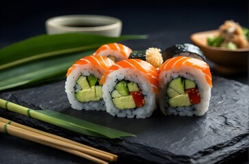 Sushi On a Plate. A plate of gourmet sushi rolls arranged