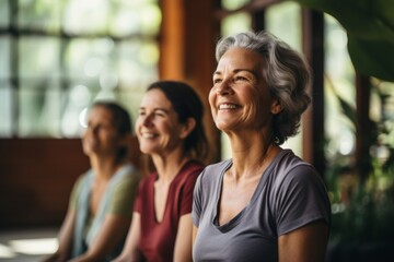 Fototapeta premium Portrait of a smiling senior woman at yoga class