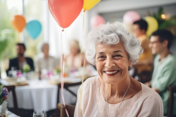 Portrait of a diverse group of seniors celebrating a birthday in nursing home