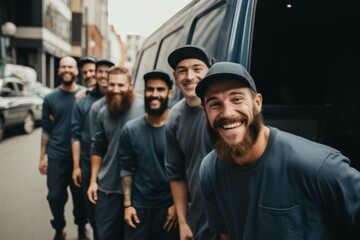 Group portrait of a diverse moving crew team