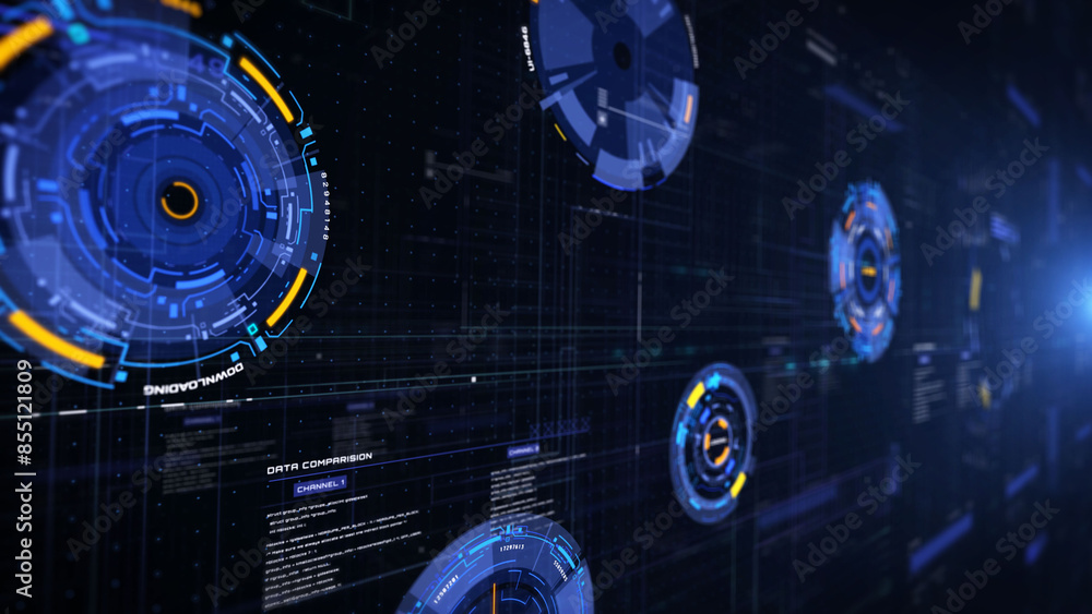 Poster Technology digital cyberspace data network connection perspective view illustration background