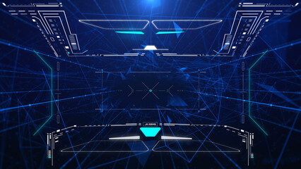 HUD aerial view explorer flying and tracking security system technology illustration background. Drone head up futuristic display concept