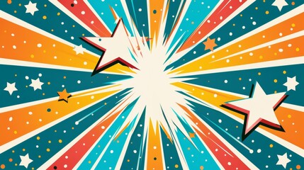 Retro comic book explosion background with stars and halftone