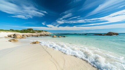 Fototapeta premium A scenic photograph of the white beach with rocks