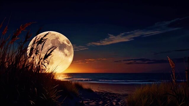 The beauty of the moon and flowers that have bloomed . seamless looping time-lapse virtual 4k video Animation Background.
