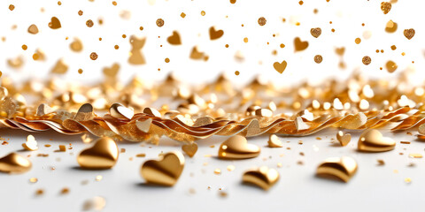 festive background golden hearts on a white