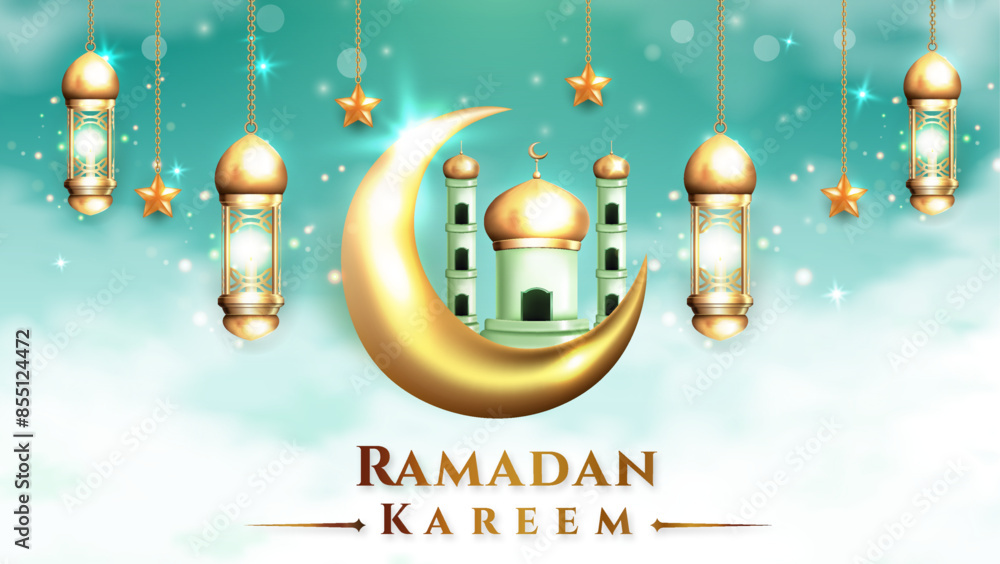 Wall mural Realistic ramadan kareem  background suitable for banner, greeting card or your business with Ramadan theme