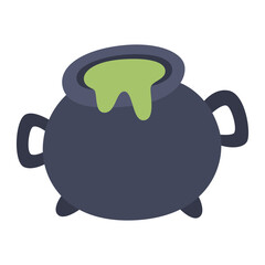 Black cauldron witches potion halloween icon.