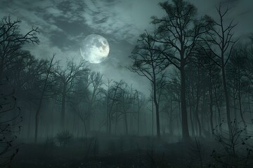 Fototapeta premium Dark and scary forest in the night