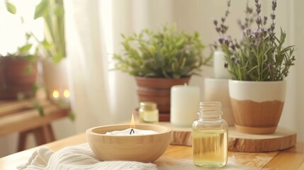 Tranquil home spa day with natural lavender and essential oils