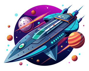 A sleek and futuristic spaceship exploring a distant galaxy. Generative AI.
