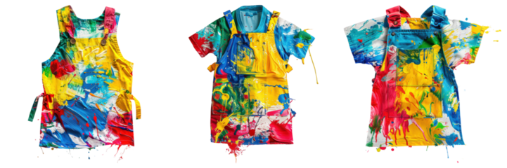 Set of Children'S Painting Smock isolated on transparent png background illustration. Generative ai