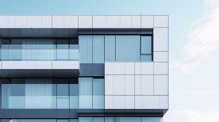 Fototapeta premium Fresh and modern architectural facade, featuring sleek lines and contemporary textures