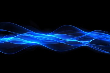 Blue neon light waves on a black background. Abstract neon light concept.