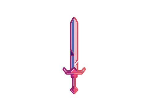 Pink crystal metallic handle hilt haft style classic retro video game style sharp tool metal blade protection security cutting weapon sword Weapon illustration isolated on a white background.