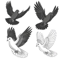 Fototapeta premium Hand Drawn Engraving Pen and Ink White Dove Flying Vintage Vector Illustration