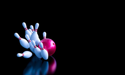 Bowling ball crashing into white pins © tiero