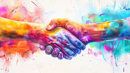 colorful watercolor handshake painting representing partnership.