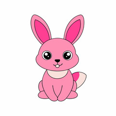 Adorable High Contrast Bunny Rabbit Mascot Vector Illustration on White Background.