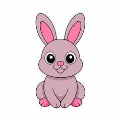 Adorable High Contrast Bunny Rabbit Mascot Vector Illustration on White Background.