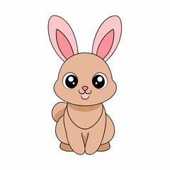 Adorable High Contrast Bunny Rabbit Mascot Vector Illustration on White Background.