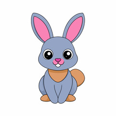 Adorable High Contrast Bunny Rabbit Mascot Vector Illustration on White Background.